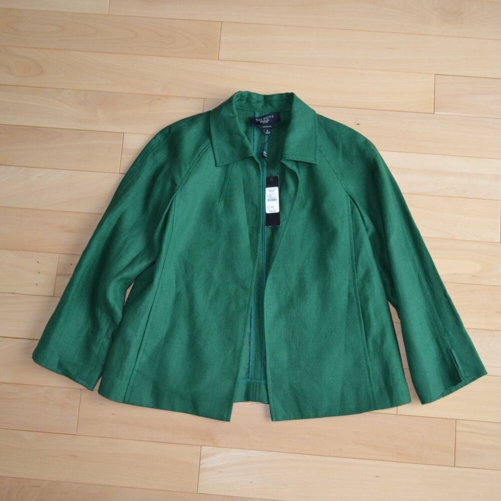 NWT Talbots Irish Linen Blazer Jacket Size Small Petite Green